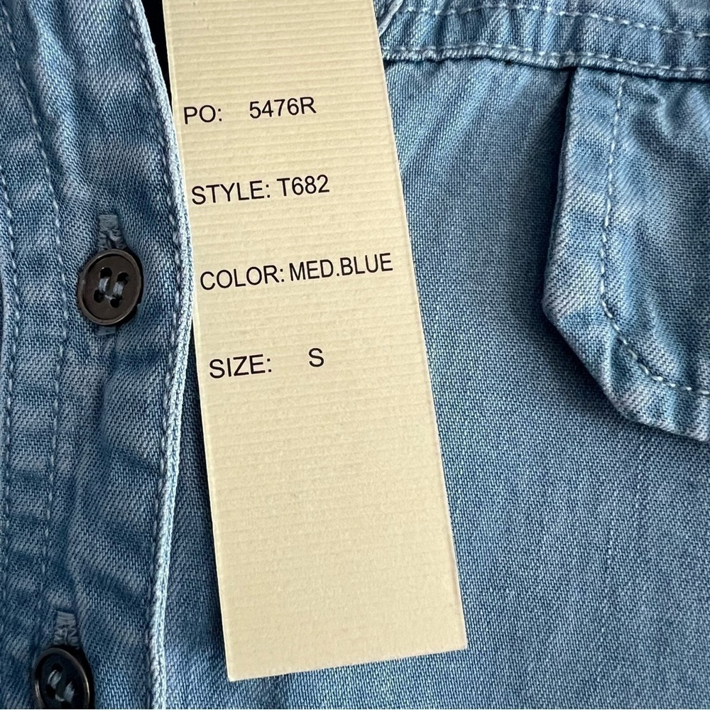 Hester & Orchard Women’s Shirt Tencel Button Slit Neck Blue Fringe Hem Small - Picture 7 of 16